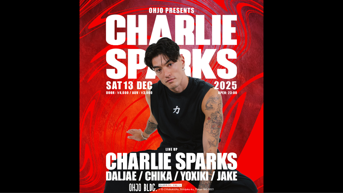 UKテクノ界の新星 Charlie Sparks が、ついに王城ビルに登場！前売りチケット販売中