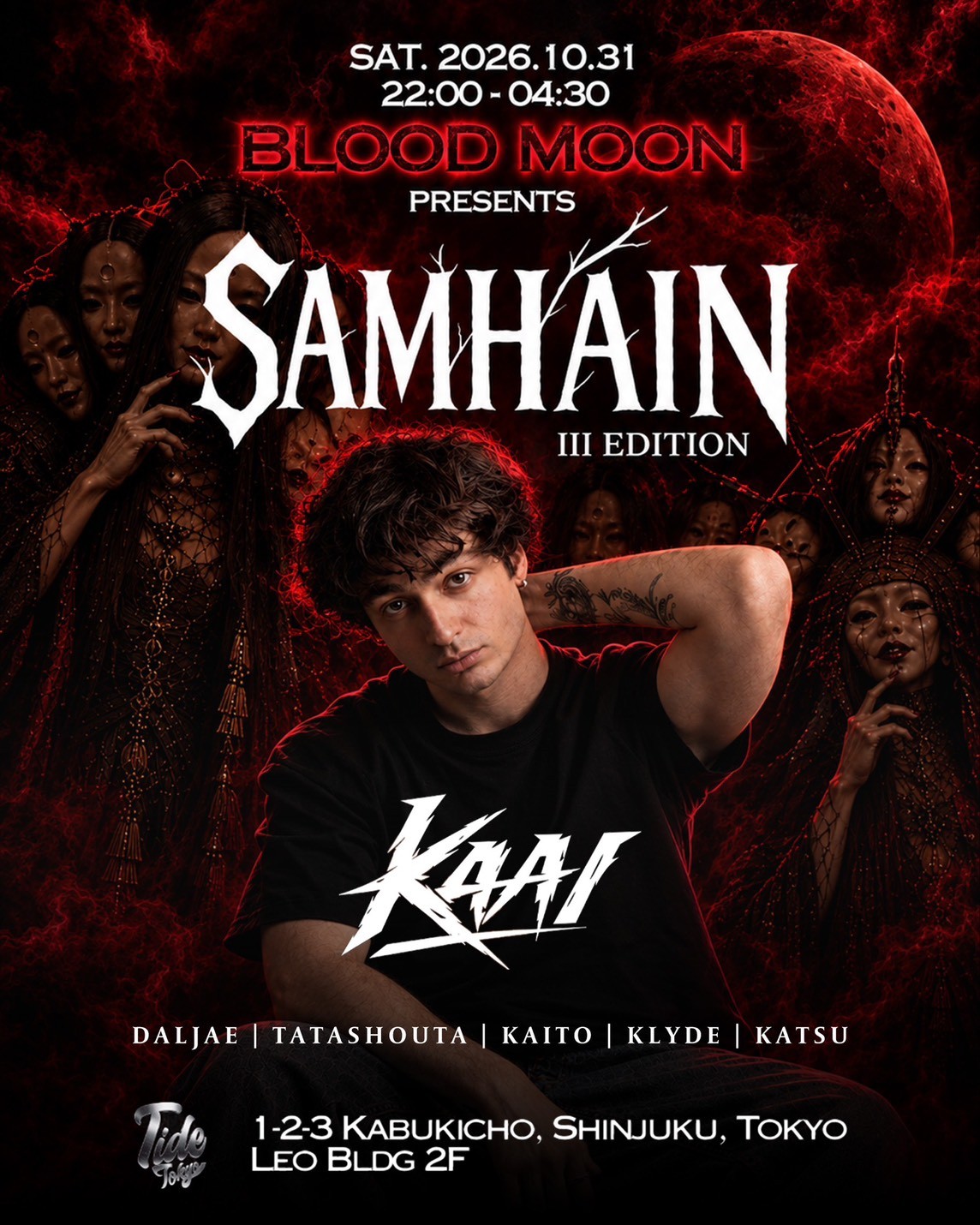 KAAI出演！新宿Tide Tokyoでハードテクノ×ハロウィン「SAMHAIN」開催｜チケット発売中